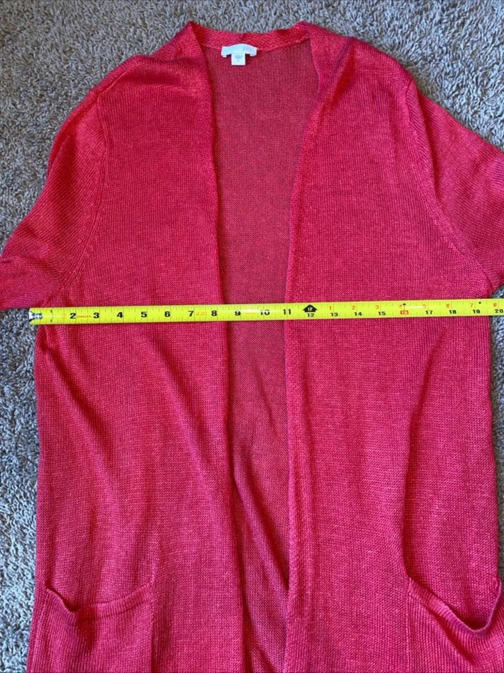 J. Jill Linen Blend Cardigan Sweater Womens L Coral Red Open Front Coastal Beach